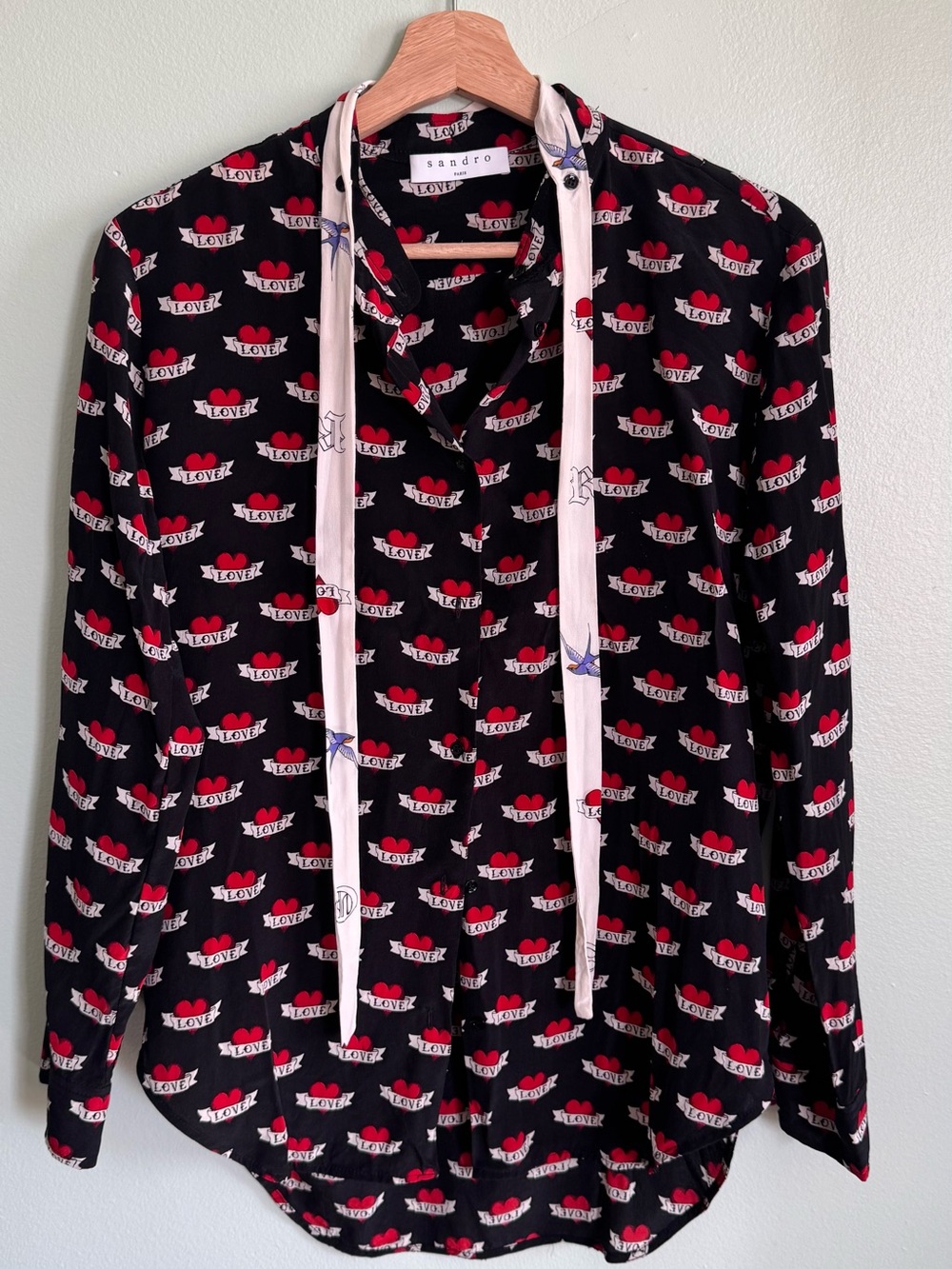 Sandro  Black 'Love' Heart Print Shirt